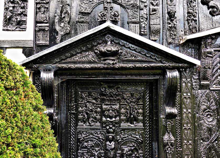 Much of the exterior of Plas Newydd is covered in relief carvings taken from church fittings.