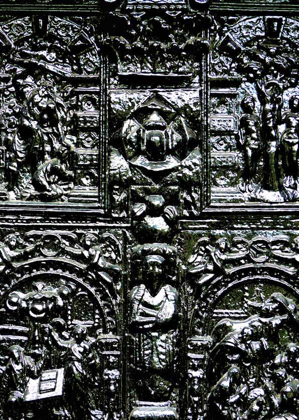 Close-up of some of the carvings on the exterior of Plas Newydd.