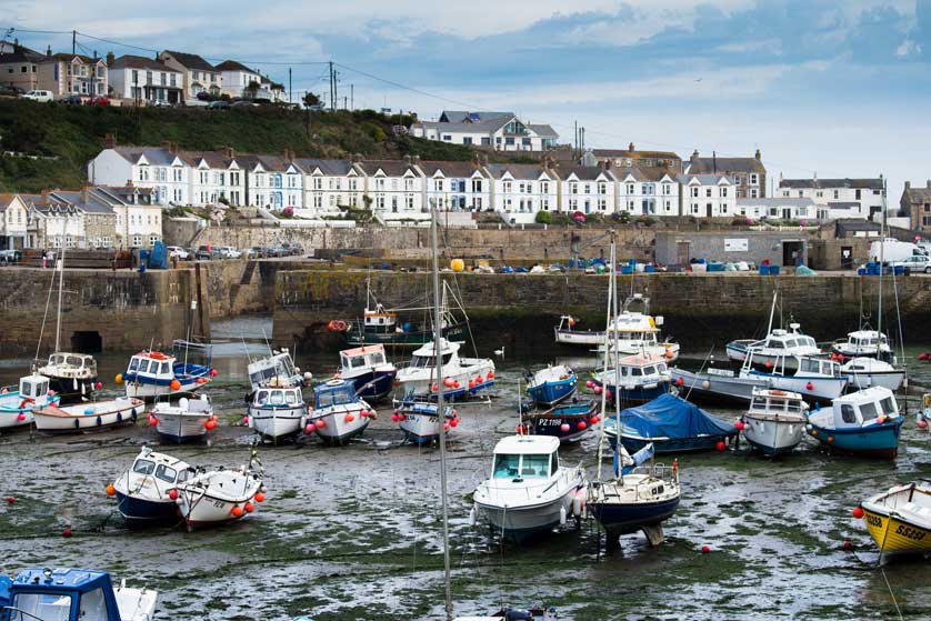 Porthleven Harbour at low tide.