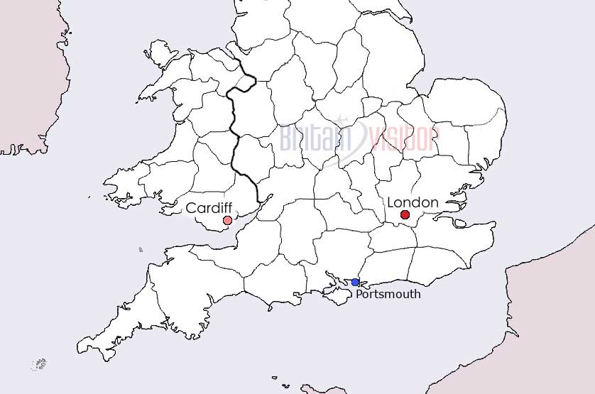 Portsmouth map, southeast England.