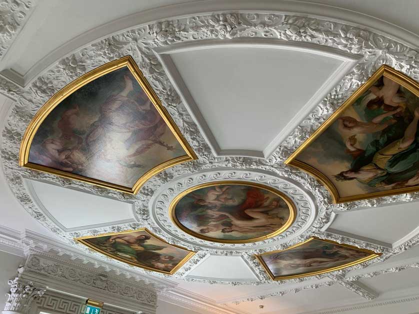 Ceiling of the Front Hall with oil paintings by Benjamin West.