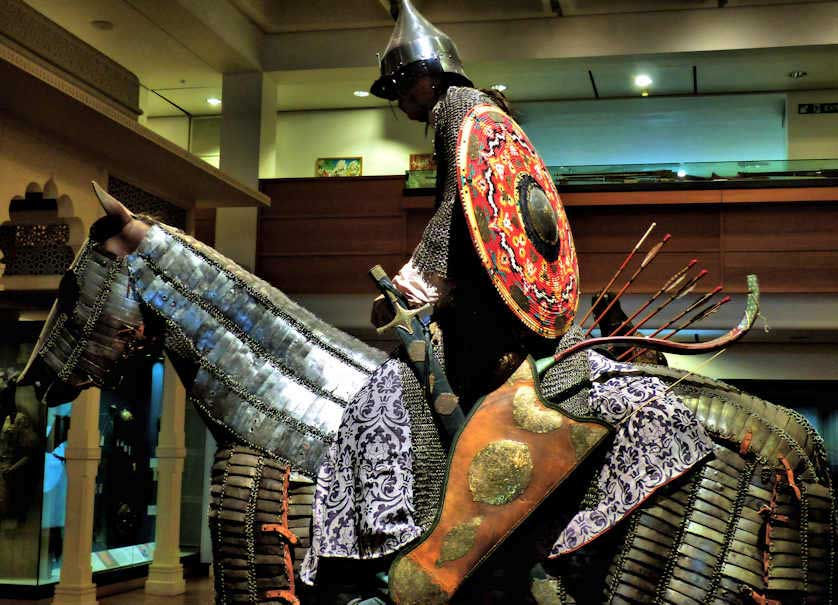 Display of a Chinese mounted warrior in the Orient Gallery of Royal Armouries Museum.
