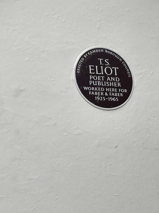 The poet TS Eliot worked nearby in the Faber & Faber offices which are now part of SOAS.