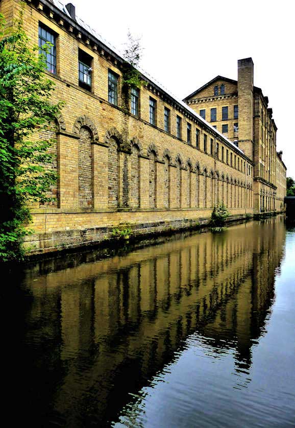 Salts Mill World Heritage Site on the Leeds to Liverpool canal near Bradford.