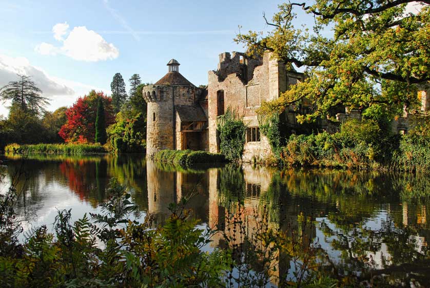 The partially-ruined Old Castle is surrounded by a moat.