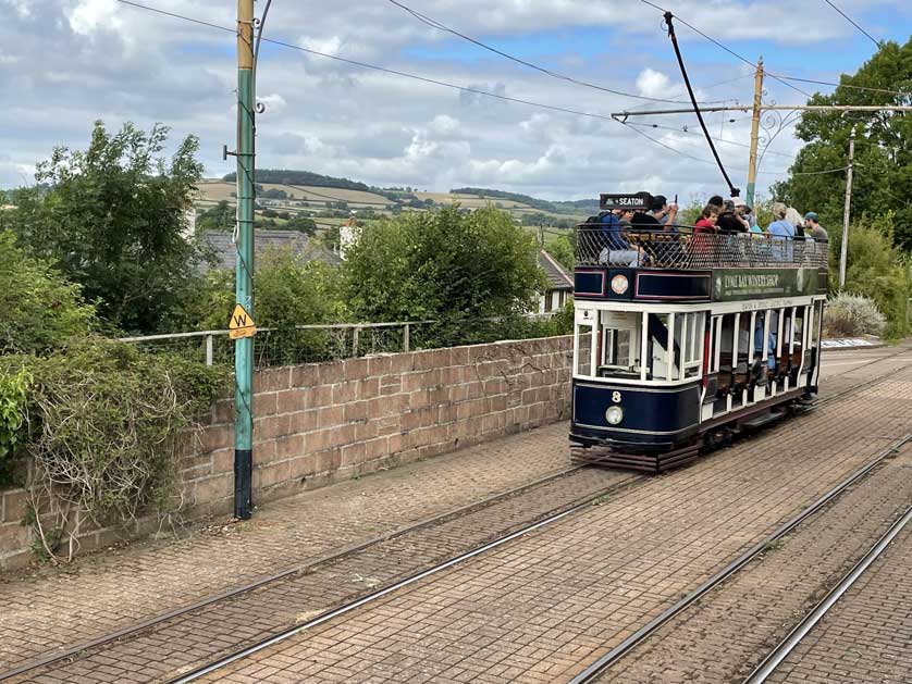 The tram pulling in to Colyton Station from Seaton.
