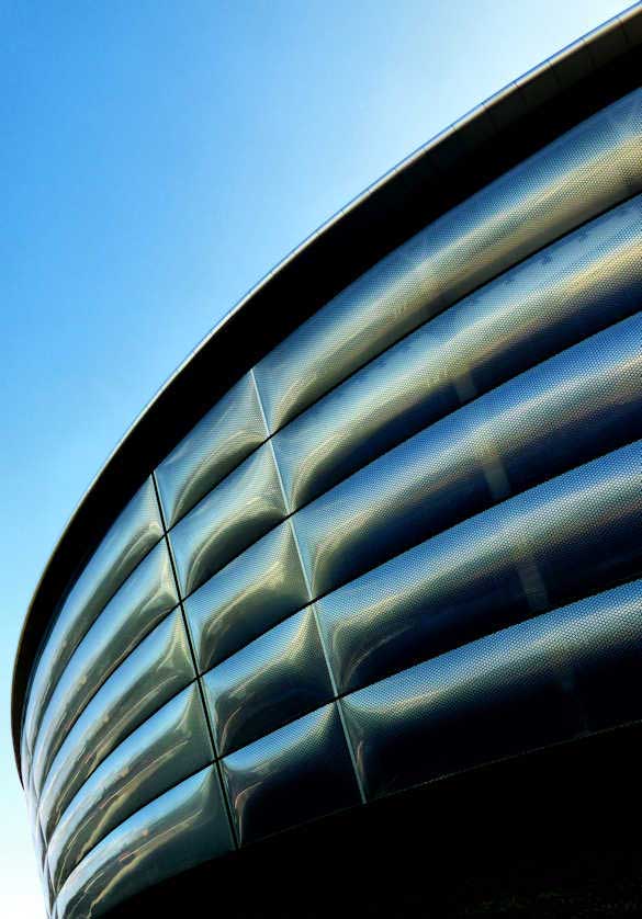 The exterior of the SSE Hydro arena is clad in translucent plastic.