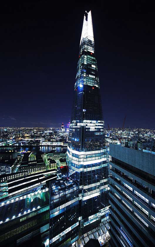 The Shard at night, River Thames, London, UK