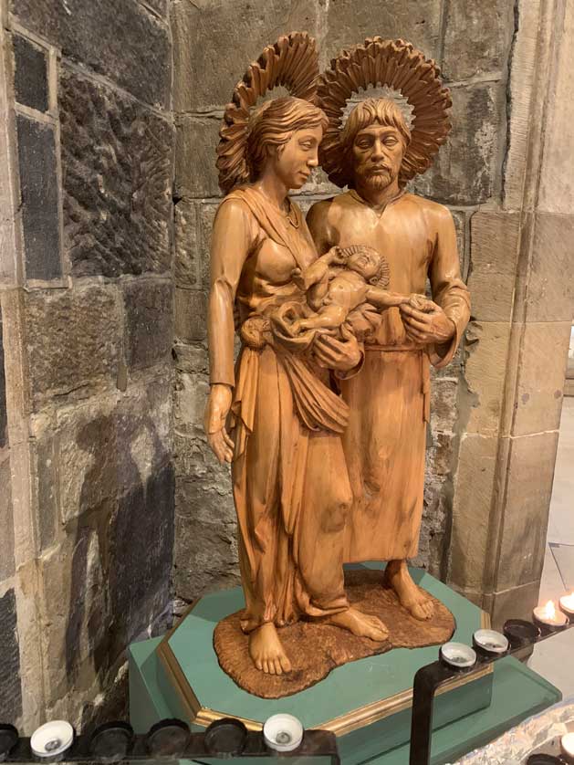 Wooden statues within the cathedral.