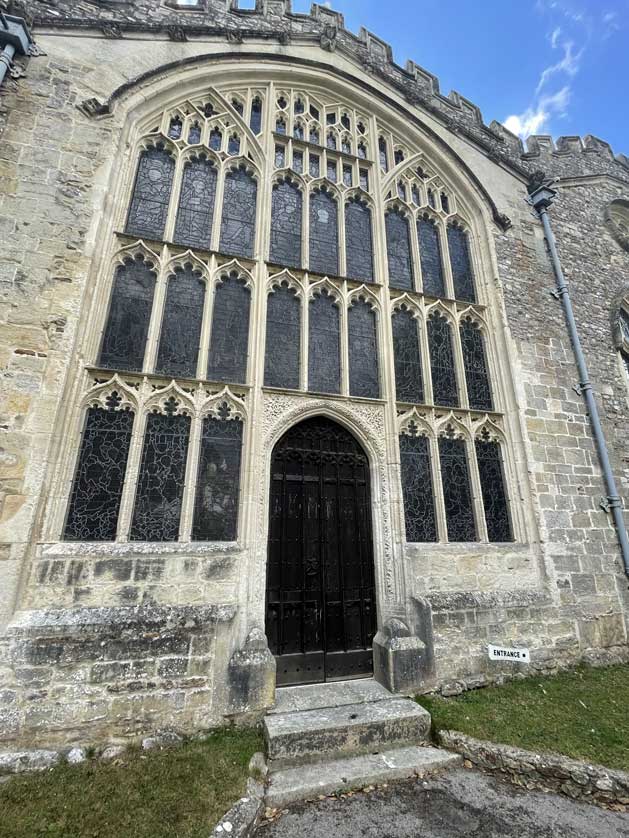 The entrance to the historic church in east Devon.