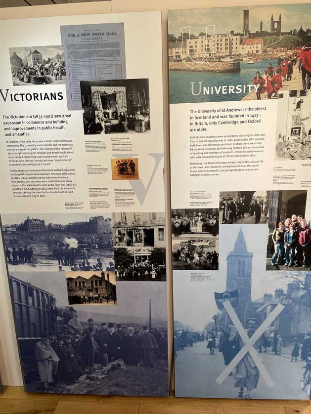 Wall panels explain the history of St Andrews.