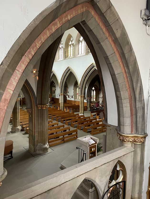 Looking down into the nave.