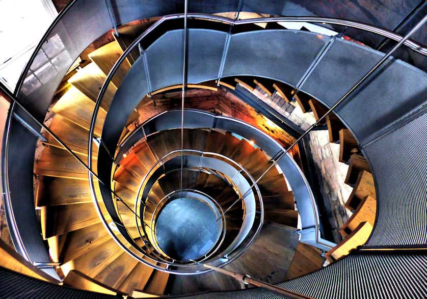 Looking down the helical staircase at the Lighthouse in Glasgow.