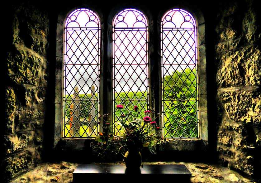 The thick, granite walls of Towednack Parish Church near St. Ives in Cornwall.