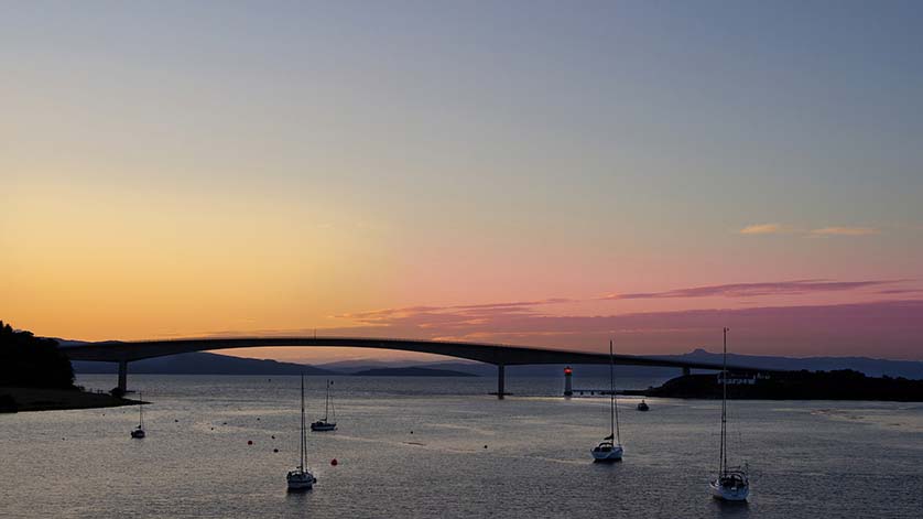 The Skye Bridge connects Skye with the mainland of Scotland.