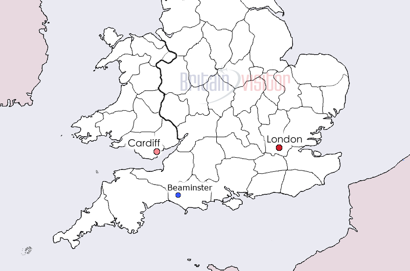 Map of Beaminster, Dorset, UK.