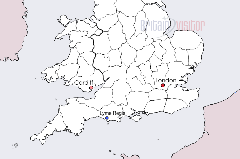 Lyme Regis map, Dorset, England.