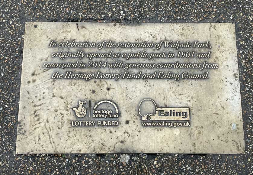 Restoration plaque, London, UK.