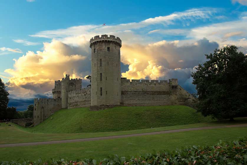 Warwick Castle at sunset, England UK.