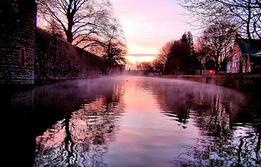 A winter dawn at the Bishop's Palace in Wells, Somerset.