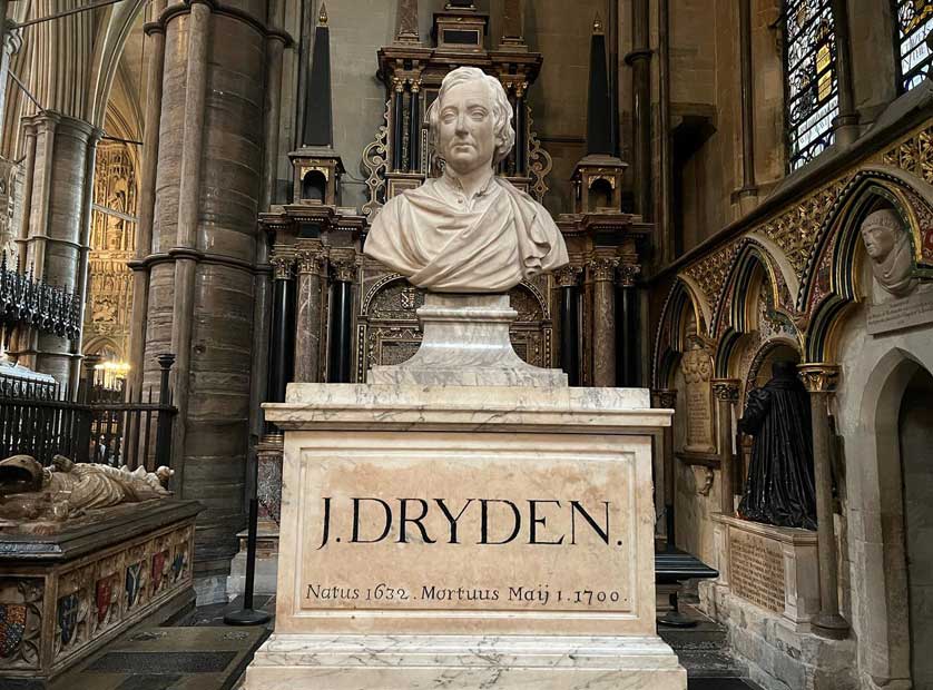 Monument to the poet John Dryden outside St Benedict's chapel &copy; Hiro Taniguchi.