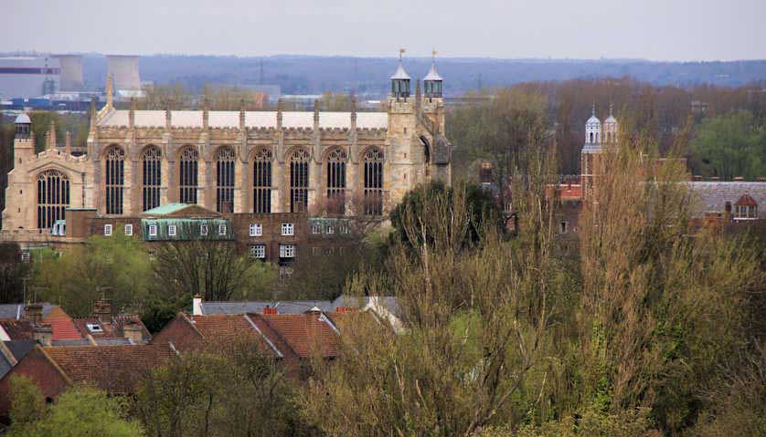 The Chapel and other buildings at Eton College are clearly visible just across the river from Windsor.