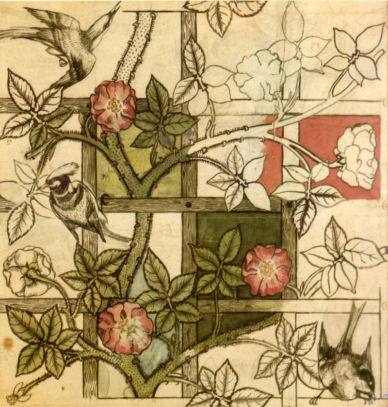 Original design of Trellis Wallpaper, William Morris Gallery, Lloyd Park, London, UK.